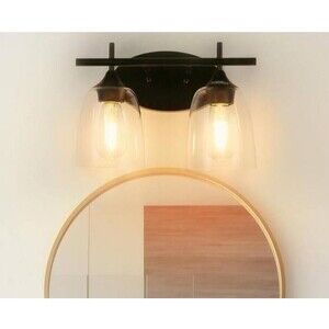 VALDIVIAN Homenovo Lighting 2-Light Vanity Mersey - Clear Glass Globes Matte blk